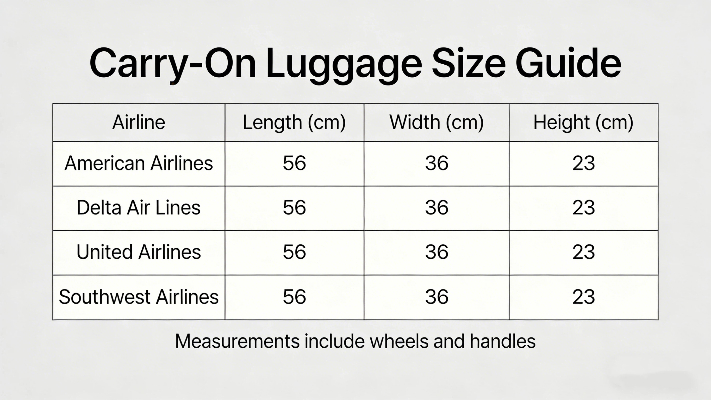 carry-on luggage size guide for major airlines