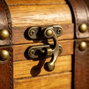 Close-up detail of Globe Trotter vulcanized fibreboard and handmade rivets