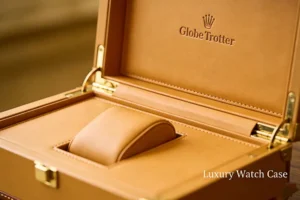 Luxury Globe Trotter watch case with premium leather interior for Rolex watches