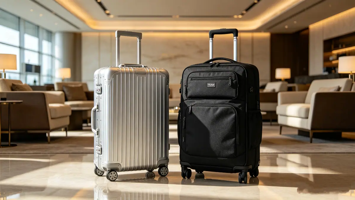 Rimowa vs Tumi luggage comparison: Luxury aluminum suitcase vs business ballistic nylon carry-on