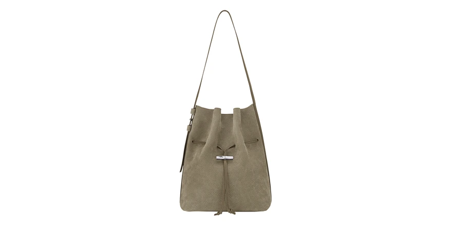 Longchamp Le Roseau M 单肩包 摩卡色天鹅绒面牛巴革 34 厘米高