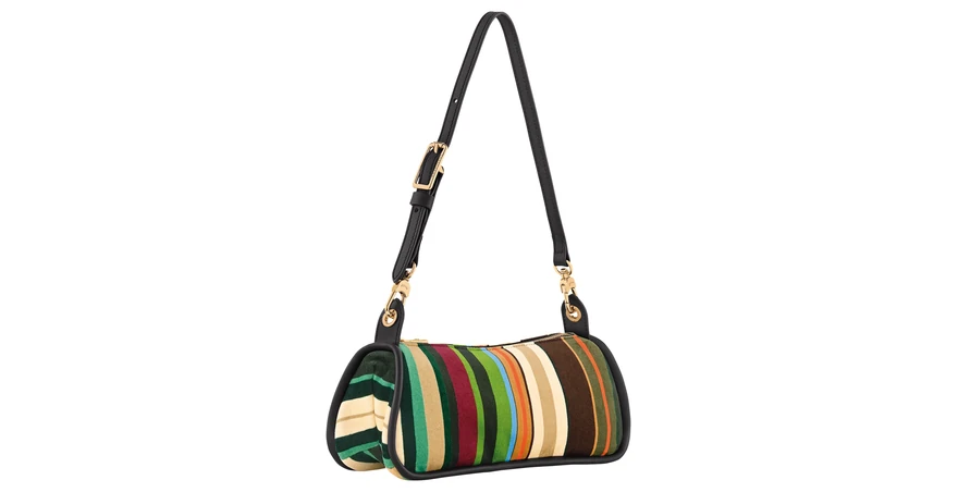 Longchamp Looong S 单肩包 条纹天鹅绒帆布斜挎包 29 厘米