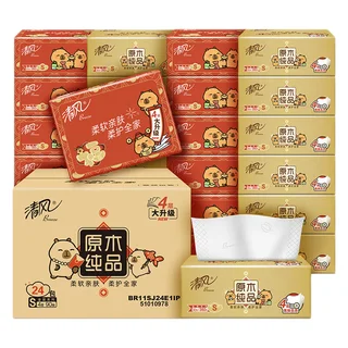 清风抽纸4层90抽S码 原木金装家用面巾纸