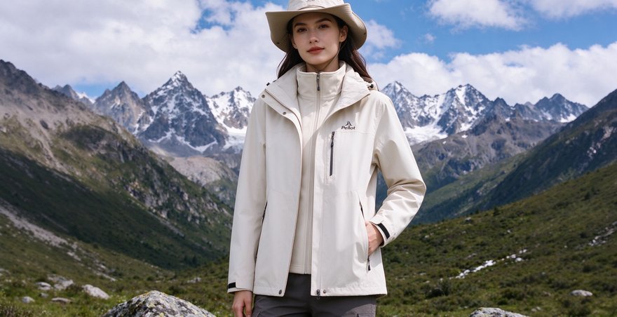 伯希和户外冲锋衣男 三合一防水登山服暖日白