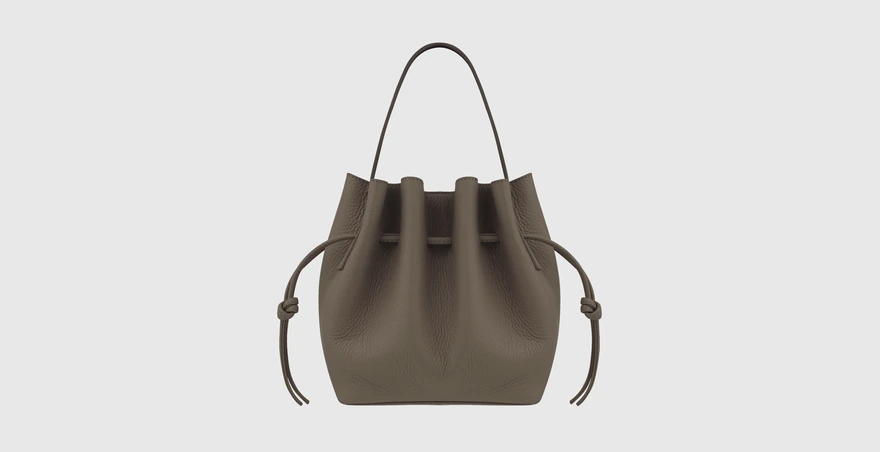 Yuzefi Scallop Mini Tote 水桶包 灰褐荔枝纹牛皮 27 厘米宽